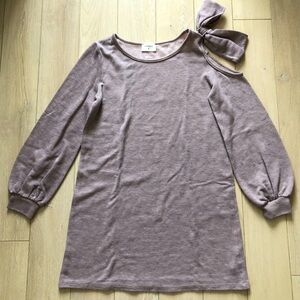 Everly Cold Shoulder Bow Long Sleeve Top in Pink Grey Heather Size S